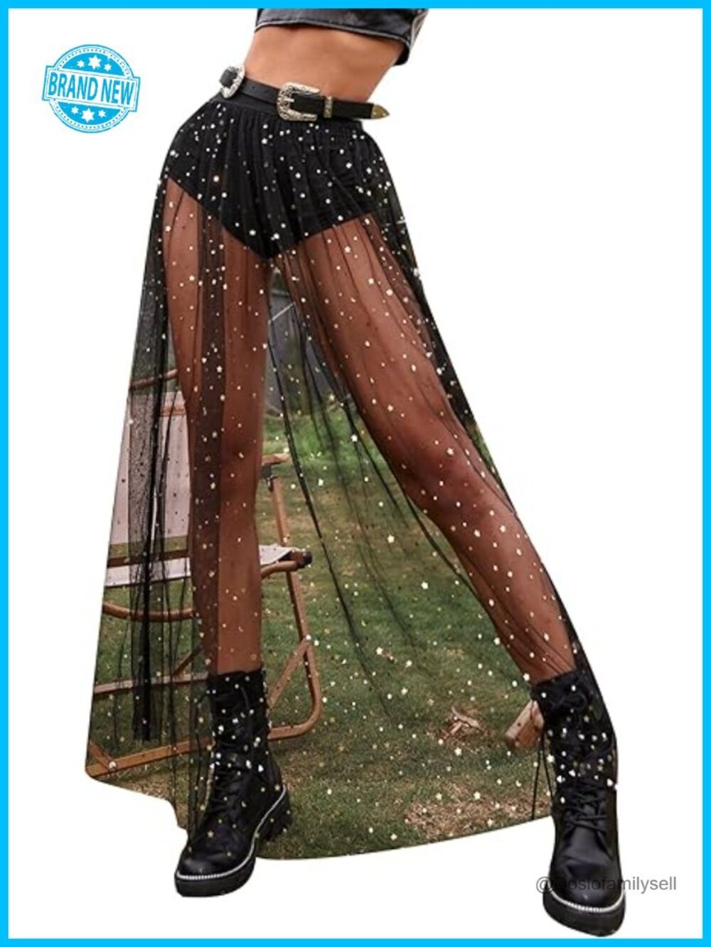 Sheer Mesh Galaxy Print A Line Maxi Skirt 2 in 1 High Waist